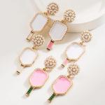 Pickleball Earrings Resin Green Pink Cut Pickleball Racket Dangling Earrings Sports Fans Jewelry Favor Gift - Pickleball Jewelry - Pickleball Earrings For Women (White-White)