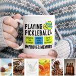LAGZDFC Playing Pickleball Improves Memory Ceramic Coffee Mug for Women Men, Funny Pickleball Gifts Paddle Ball Player Gifts for Coach Dad Mom Uncle Aunt, Pickleballs Lover Present