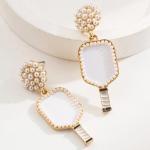 Pickleball Earrings Resin Green Pink Cut Pickleball Racket Dangling Earrings Sports Fans Jewelry Favor Gift - Pickleball Jewelry - Pickleball Earrings For Women (White-White)