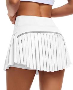 JoyGirl Pleated Tennis Skirt for Women with Shorts High Waisted Golf Skort Mini Skirt Workout Athletic Skorts Skirts with Pockets (White,Small)