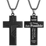 BECKWJE Sport Necklace for Men Pickleball Necklace Stainless Steel Cross Pendant Father's Day Gifts for Men Pickleball Fans Bible Verse 19:26