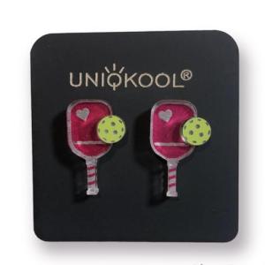 Pickleball Earrings, Handcrafted Studs (Magenta/Pink)
