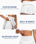 JoyGirl Pleated Tennis Skirt for Women with Shorts High Waisted Golf Skort Mini Skirt Workout Athletic Skorts Skirts with Pockets (White,Small)
