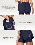 Soothfeel Women's 2 in 1 Running Shorts 5" Athletic Shorts High Waisted Workout Gym Tennis Exercise Shorts with Liner Pocket Navy M
