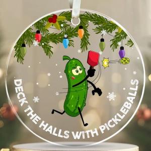 Pickleball Ornaments for Christmas Tree Decorations - Pickle Ball Christmas Ornament - Pickleball Lovers Gifts Ideas for Women Men - Acrylic Keepsake Xmas Decor