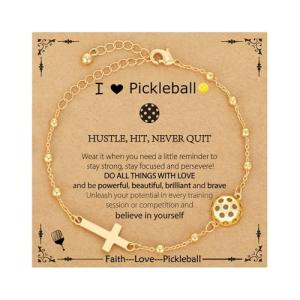 VULETO Pickleball Bracelet Gifts for Girls Women, Cross Link Chain Sport Accessories Birthday Christmas Christian Jewelry Gifts for Teen Girls 8-12 Team Coach Lover Player Gold Plated
