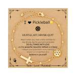VULETO Pickleball Bracelet Gifts for Girls Women, Cross Link Chain Sport Accessories Birthday Christmas Christian Jewelry Gifts for Teen Girls 8-12 Team Coach Lover Player Gold Plated