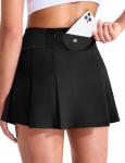 MIER Golf Skirts for Women Pleated Tennis Skirts Lightweight Athletic Skort with Pocket Workout Pickleball,Black,L