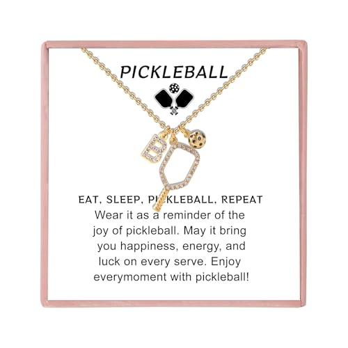 Pickleball Gifts for Women Sport Lovers Teams, Pickleball Necklace with Initial Letter, Personalized Pickleball Jewelry for Women (Gold-B)