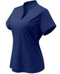 JoyGirl Womens Golf Polo Shirts Quick Dry Tennis Tops Shirt Collarless V Neck Pickleball Outfits for Women Moisture Wicking (Navy, XS)
