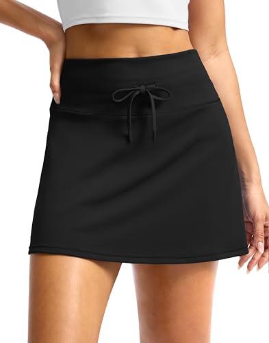 Soothfeel Tennis Skirts for Women High Waisted Golf Skirt Pickleball Running Casual Athletic Skorts for Woman with Pockets, Black, M