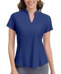 JoyGirl Womens Golf Polo Shirts Quick Dry Tennis Tops Shirt Collarless V Neck Pickleball Outfits for Women Moisture Wicking (Navy, XS)