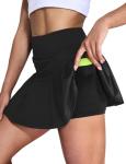 MIER Golf Skirts for Women Pleated Tennis Skirts Lightweight Athletic Skort with Pocket Workout Pickleball,Black,L