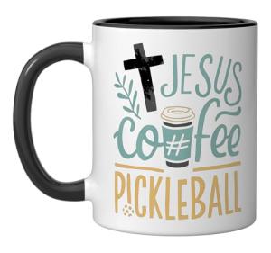 Jesus Coffee Pickleball Ceramic Mug, Black/White