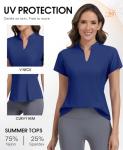 JoyGirl Womens Golf Polo Shirts Quick Dry Tennis Tops Shirt Collarless V Neck Pickleball Outfits for Women Moisture Wicking (Navy, XS)
