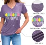 WESEOOU Pickleball Shirts Women It's A Good Day to Play Pickleball Funny Casual Letter Printed V-Neck Tees Tops Purple