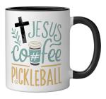 Jesus Coffee Pickleball Ceramic Mug, Black/White