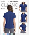JoyGirl Womens Golf Polo Shirts Quick Dry Tennis Tops Shirt Collarless V Neck Pickleball Outfits for Women Moisture Wicking (Navy, XS)