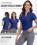 JoyGirl Womens Golf Polo Shirts Quick Dry Tennis Tops Shirt Collarless V Neck Pickleball Outfits for Women Moisture Wicking (Navy, XS)