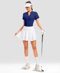 JoyGirl Womens Golf Polo Shirts Quick Dry Tennis Tops Shirt Collarless V Neck Pickleball Outfits for Women Moisture Wicking (Navy, XS)