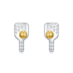 Dorunmo Pickleball Stud Earrings 925 Sterling Silver Pickle Ball Accessories Sports Jewelry Gifts for Women Lover Players Fans Valentines Easter Thanksgiving Day