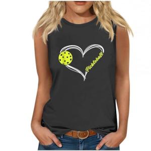 Womens Sleeveless Tank Top Heart Print Graphic Tee Summer Casual Workout Shirt Sports Pickleball Tops Gray