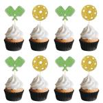 BOBYIYI 24 Pcs Pickleball Cupcake Toppers Pickleball Cake Decorations for Kids Pickleball Party Birthday Decor Sport Themed Birthday Retirement Party Supplies Glitter Green Golden