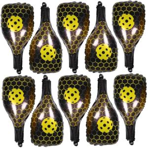 VANZACK 10pcs Yellow Pickleball Racket and Ball Foil Balloons Inflatable Sports Party Decorations for Birthday Celebrations and Themed Events
