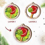 Pickleball Christmas Ornament 2025 - Pickleball Gifts for Women, Men, Family, Friends, Sports Gift Ideas - Two-Layers Wooden Deck The Halls with Pickle Ball Ornaments for Tree Decorations