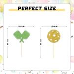 BOBYIYI 24 Pcs Pickleball Cupcake Toppers Pickleball Cake Decorations for Kids Pickleball Party Birthday Decor Sport Themed Birthday Retirement Party Supplies Glitter Green Golden