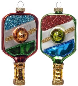 2 Count Glass Pickleball Christmas Ornament, Blown Glass Pickleball Ornaments for Christmas Tree
