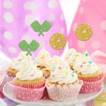 BOBYIYI 24 Pcs Pickleball Cupcake Toppers Pickleball Cake Decorations for Kids Pickleball Party Birthday Decor Sport Themed Birthday Retirement Party Supplies Glitter Green Golden