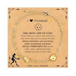 MORIANCE Pickleball Bracelets for Women 14K Gold Plated Adjustable Pickleball with Heart Charm Bracelet Pickleball Stuff Pickleball Gifts for Team Sports Jewelry Gift for Christmas Birthday