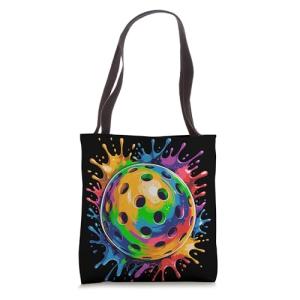 Colorful Pickleball Paint Splash Ball Tote Bag