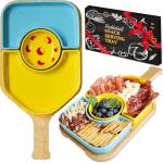 DWATAN Pickleball Paddle Snack Tray Set, Ceramic Serving Plates with Bamboo Charcuterie Board, Paddle Appetizer Platter for Parties, Unique Pickleball Gifts for Women and Men