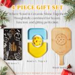 DWATAN Pickleball Paddle Snack Tray Set, Ceramic Serving Plates with Bamboo Charcuterie Board, Paddle Appetizer Platter for Parties, Unique Pickleball Gifts for Women and Men