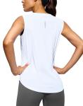 G Gradual Women's Workout Tank Tops Lightweight Sleeveless High Neck Athletic Shirts for Running Gym Tennis Pickleball, White, L