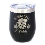 Funny Pickleball Gifts - Wine Tumbler Cup with Sliding Lid - Pickleball Y'all - Stainless Steel Insulated Mug, 12 oz - Black