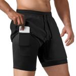 NIMOJIRO Men's 2 in 1 Running Shorts Workout Athletic Shorts Outdoor Sports with Liner Lightweight Training Yoga Gym Shorts with Phone Pockets Black XL
