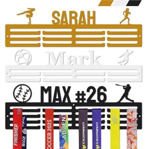 Tegik Personalized Medal Hanger Display – Custom Medal Holder, 16", 18", 20" Sizes with Name, Color & Sport Icon – Running, Soccer, Gymnastics, Race, Pickleball