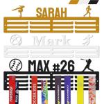 Tegik Personalized Medal Hanger Display – Custom Medal Holder, 16", 18", 20" Sizes with Name, Color & Sport Icon – Running, Soccer, Gymnastics, Race, Pickleball