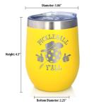 Bevvee Funny Pickleball Gifts - Wine Tumbler Cup with Sliding Lid - Pickleball Y'all - Stainless Steel Insulated Mug, 12 oz - Yellow