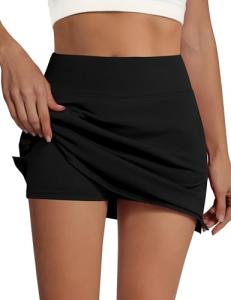Sarin Mathews Women's Skort 95% Cotton Mini Tennis Skirt with Built-in Shorts and Pockets for Golf Pickleball Running Black M