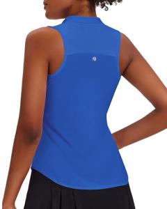 PINSPARK Women's Sleeveless Golf Shirts Moisture Wicking Polo Shirts V Neck Pickleball Shirts Racerback Golf Tank Tops,Royal Blue Large