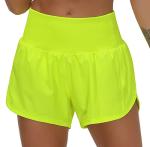 THE GYM PEOPLE Womens High Waisted Running Shorts Quick Dry Athletic Workout Shorts with Mesh Liner Zipper Pockets (Light Yellow, Medium)