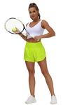 THE GYM PEOPLE Womens High Waisted Running Shorts Quick Dry Athletic Workout Shorts with Mesh Liner Zipper Pockets (Light Yellow, Medium)