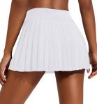 PINSPARK Pleated Tennis Skirts for Women 14" Tummy Control Pickleball Skirt High Waisted Active Skort Activewear, White Medium