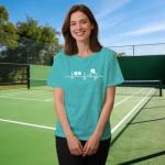 IFQ Pickleball Shirt for Women Heartbeat Pickleball Lover Player T-Shirt Funny Sport Tee Tops Cyan
