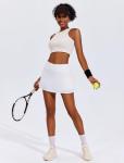 PINSPARK Pleated Tennis Skirts for Women 14" Tummy Control Pickleball Skirt High Waisted Active Skort Activewear, White Medium