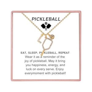 Pickleball Gifts for Women Sport Lovers Teams, Pickleball Necklace with Initial Letter, Personalized Pickleball Jewelry for Women (Gold-L)